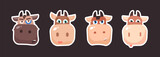 Cow. Bull. Farm animals set. Vector stickers with cow family.
