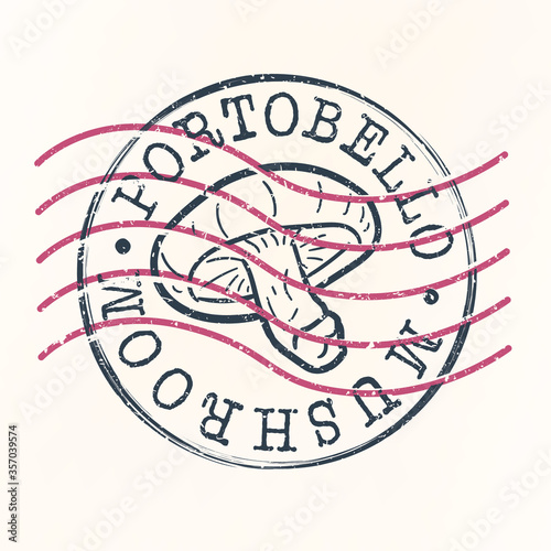 Portobello Stamp Postal. Mushroom Silhouette Seal. Passport Round Design. Vector Icon. Design Retro Travel.