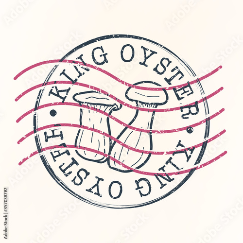King Oyster Stamp Postal. Premium Mushroom Silhouette Seal. Passport Round Design. Vector Icon. Design Retro Travel.