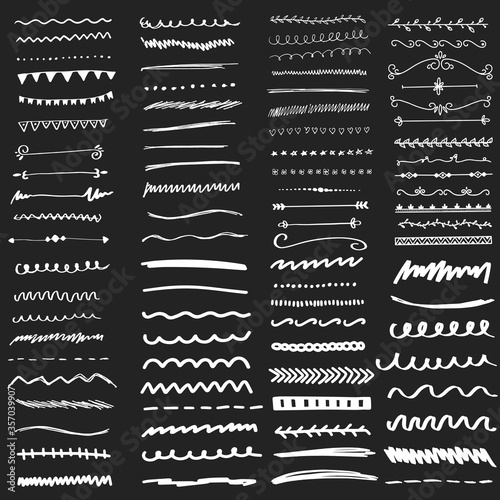 Hand drawn doodle pen brushes. Set of hand drawn grunge strokes.Handmade Set of Underline Strokes. Vector strokes in grunge marker style.