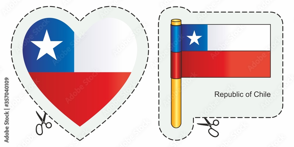 Flag of Chile. Vector cut sign here, isolated on white. Can be used for design, stickers, souvenirs. Flag of Chile. Vector cut sign here, isolated on white. Can be used for design, stickers, souvenirs.