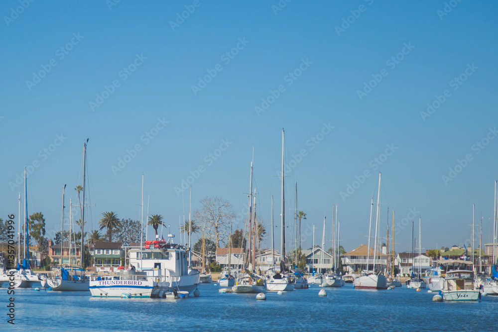 yachts in marina on balboa island in southern california 