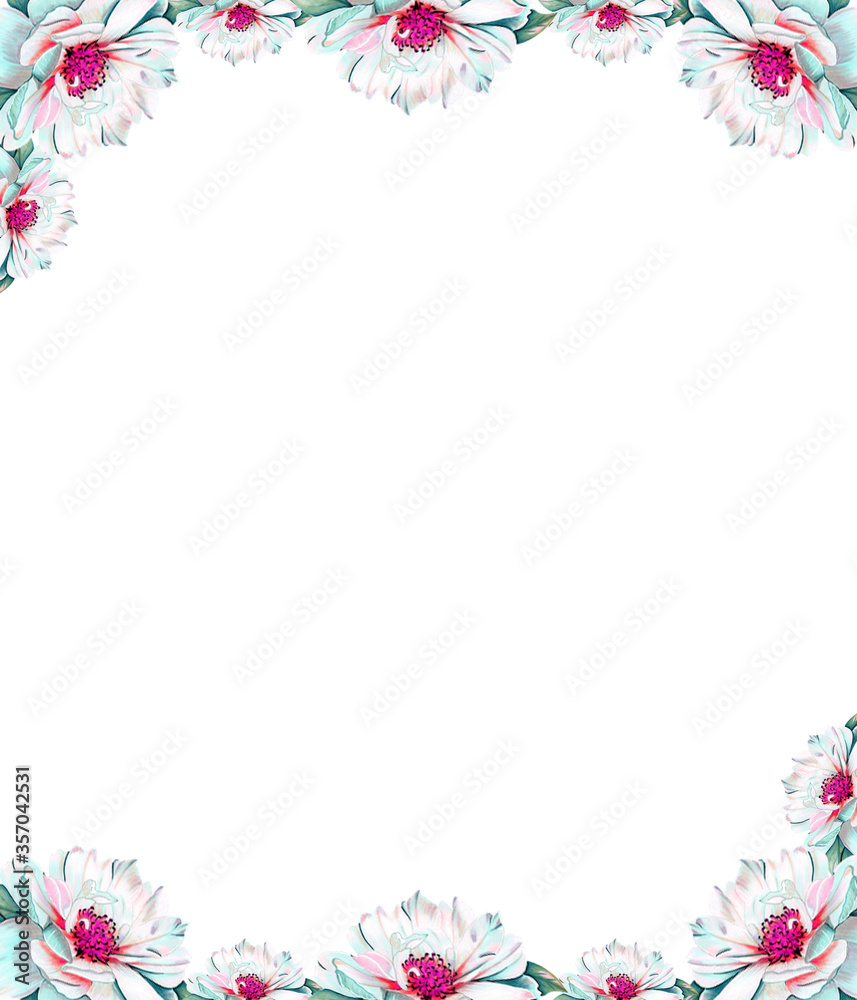 Frame decorated with beautiful flowers, frame for invitations, wedding invitations, birthday.Invitation form for a wedding, anniversary Frame decorated with beautiful flowers, frame for invitations, wedding invitations, birthday.Invitation form for a wedding, anniversary