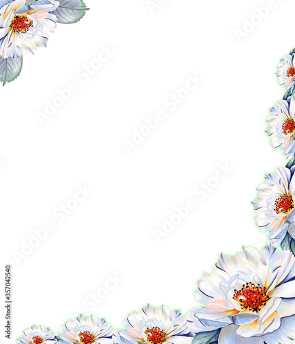 Frame decorated with beautiful flowers, frame for invitations, wedding invitations, birthday.Invitation form for a wedding, anniversary