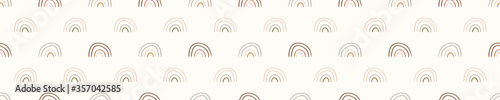Seamless background rainbow banner. Gender neutral baby border pattern. Simple whimsical minimal earthy 2 tone color. Kids nursery edging or boho nature fashion ribbon trim.