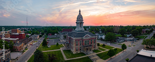 Photography A small town courthouse during a sunset.
