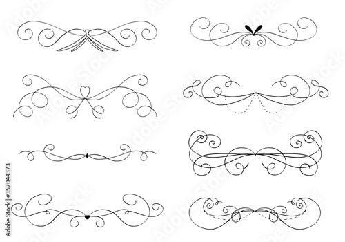 Set of hand drawn flourish dividers and borders. Hand drawn calligraphic flourishes.