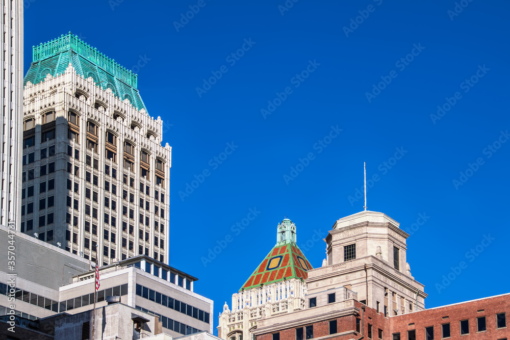View of rooftops of downtown Tulsa Oklahoma mixture of Art Deco and