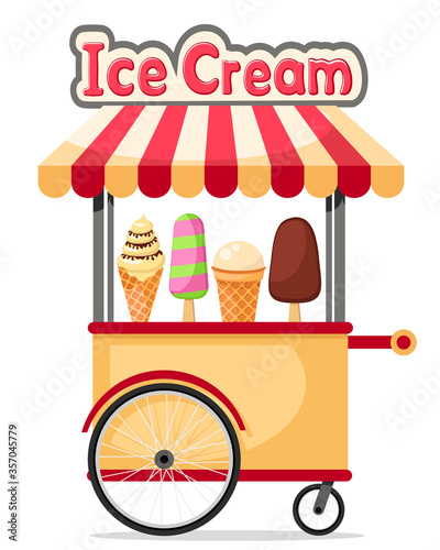 Kiosk with a set of ice cream on a white