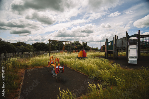 Abandoned Playground Overgrown Playgrown Empty Stormy Windy Day