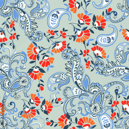 Bohemian paisley drawing  seamless floral pattern