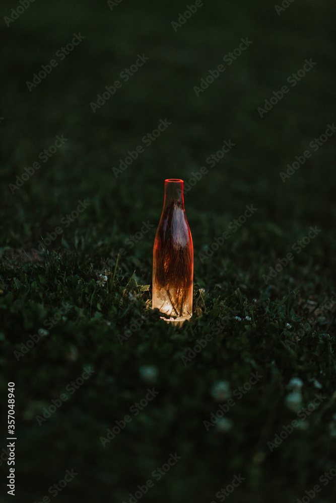 glass vase in the grass enlightened from the bottom. High quality photo glass vase in the grass enlightened from the bottom. High quality photo