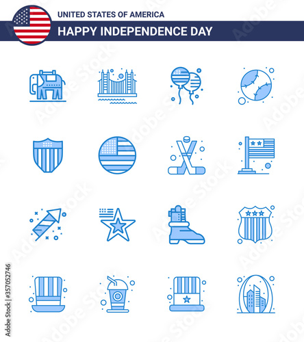 Set of 16 Vector Blues on 4th July USA Independence Day such as american; states; usa; baseball; american photo