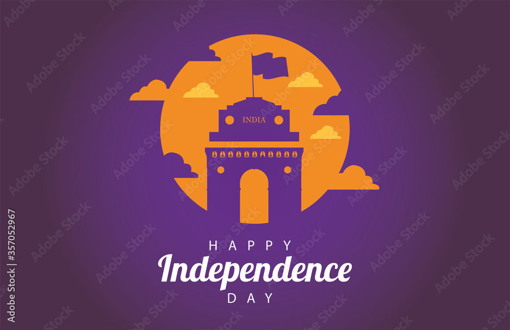 india happy independence day celebration card with temple arch
