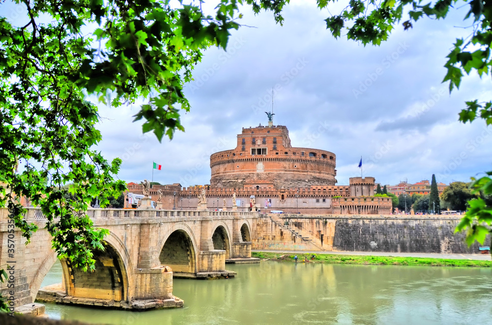 Naklejka premium The Mausoleum of Hadrian, usually known as Castel Sant'Angelo in Parco Adriano, Rome, Italy