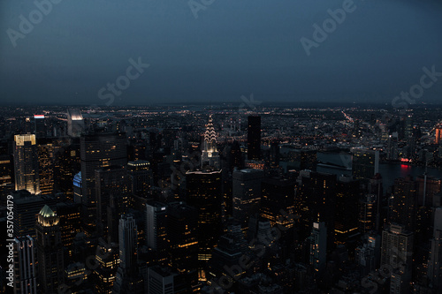 Cityscape of New York and Hudson River in the evening