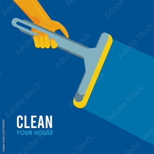 hand with rubber glove with clean glass brush housekeeping