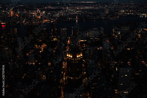 View from the Empire State Building at night in New York