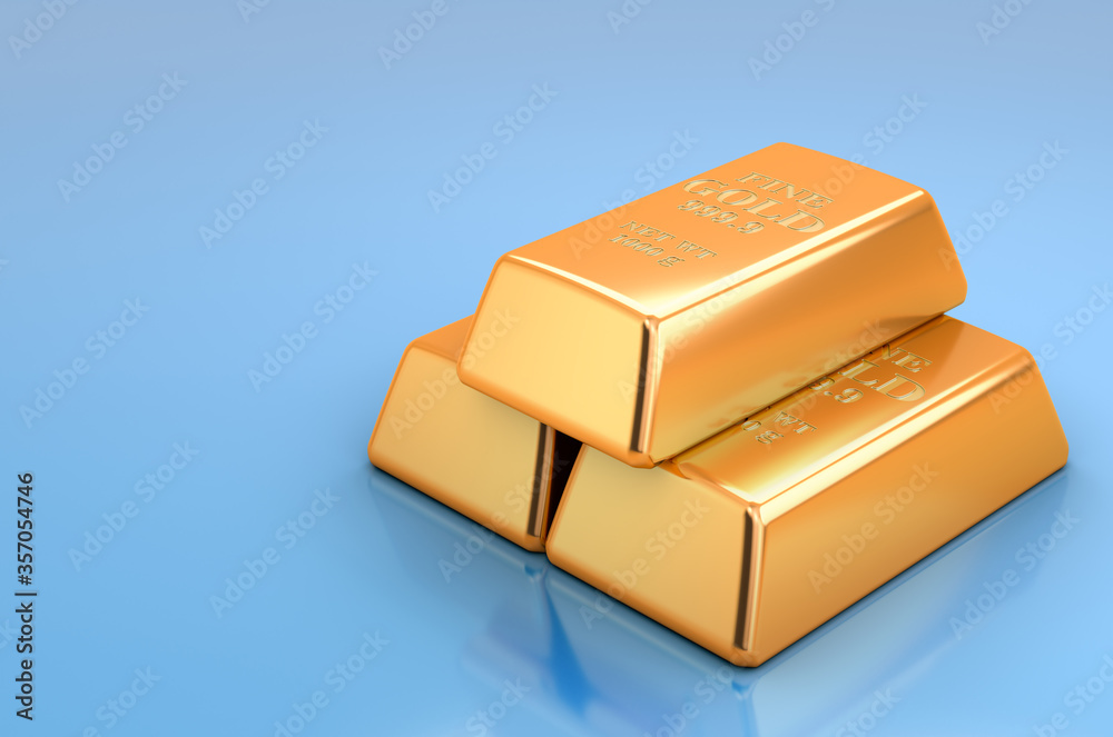 Golden bars on blue background, 3D rendering Golden bars on blue background, 3D rendering
