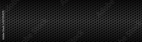 Abstract dark black geometric hexagonal mesh material header. Technology banner with blank space for your logo. Vector abstract widescreen background