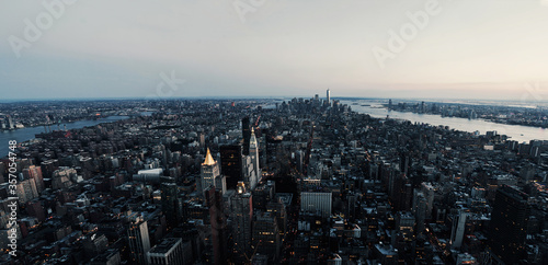 Panorama of evening New York and the Hudson River photographed from the Empire State Building