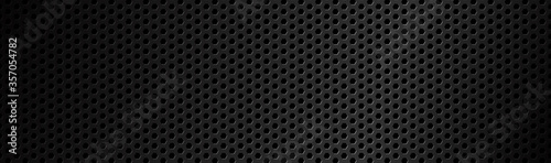 Abstract dark black geometric hexagonal mesh material header. Technology banner with blank space for your logo. Vector abstract widescreen background