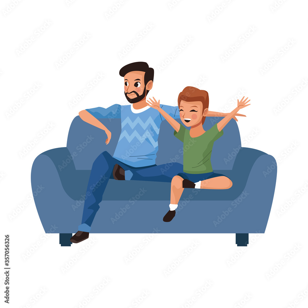 father with son in sofa avatars characters