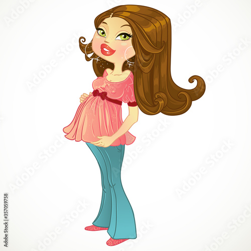Pretty pregnant woman in pink and blue