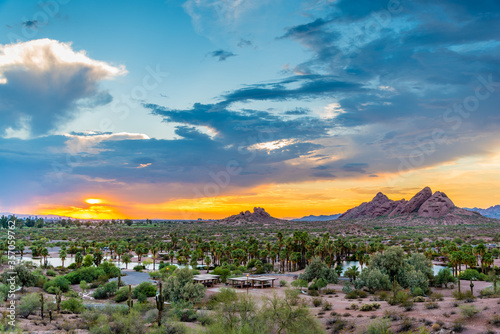 Sunset over Papago Park in Phoenix, Arizona. photo