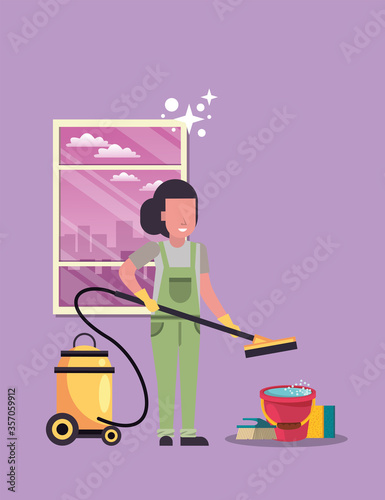 woman working with housekeeping tools disinfect your house