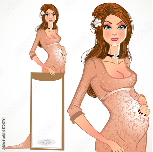 Pregnant woman in pink with background