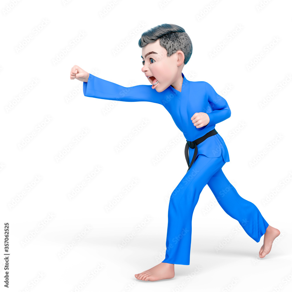 karate boy cartoon is doing a angry punch