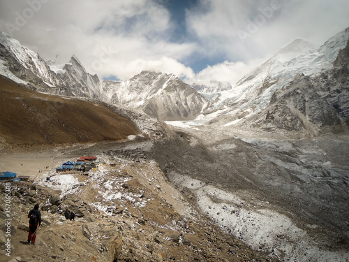 Trekker walking to Gorak Shep in the Everest Base camp trek