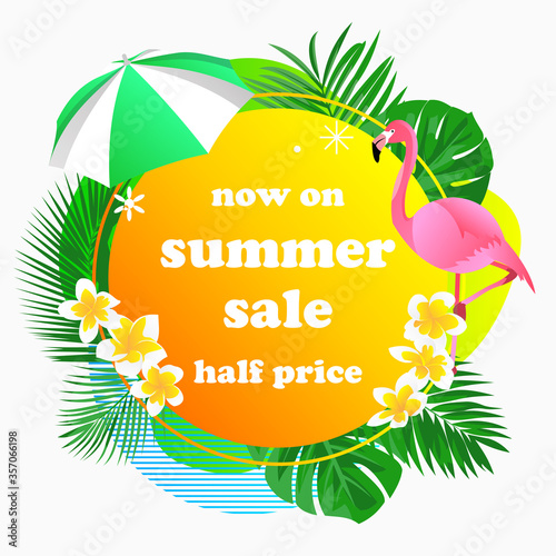 geometric poster summer sale half price promotion for social media advertisement