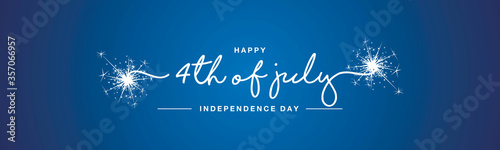 hAPPY 4th of july Independence day handwritten typography sparkle firework text USA blue background banner photo