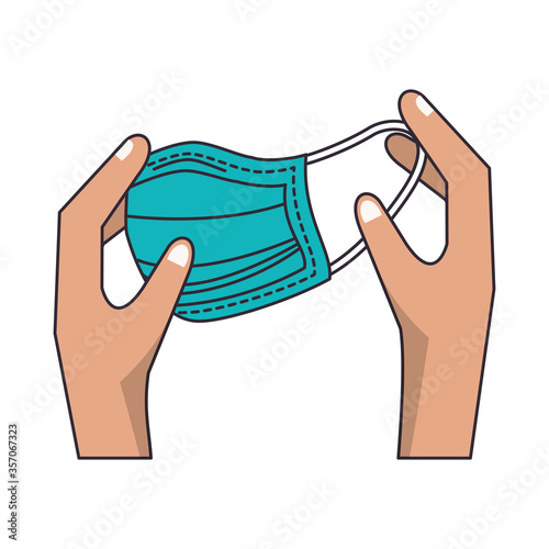 hands with blue medical mask protection accessory