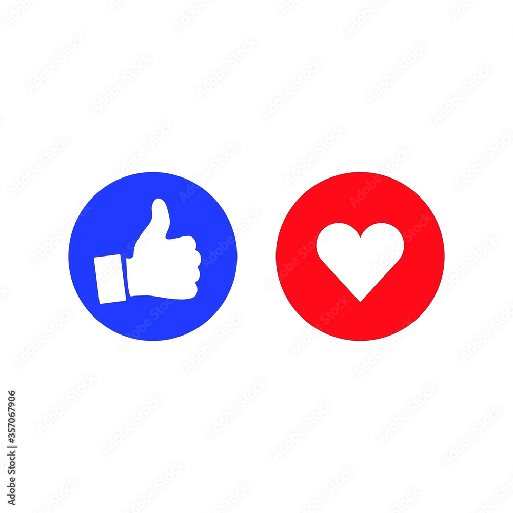 Social media icon, empathetic emoji reactions.Thumbs up and heart. Vector Illustration. EPS 10