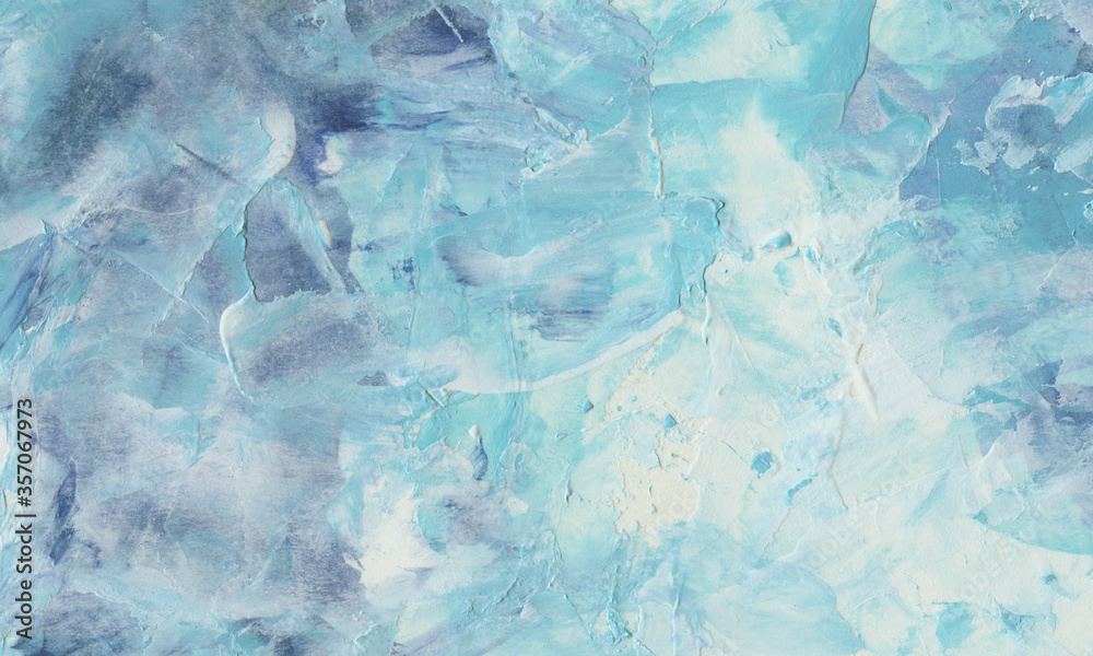 Obraz premium Abstract oil painting. Modern art. Beautiful hand painted image for creative design of posters, cards, invitations, prints, banners, websites, wallpapers, etc. Blue and turquoise colours.