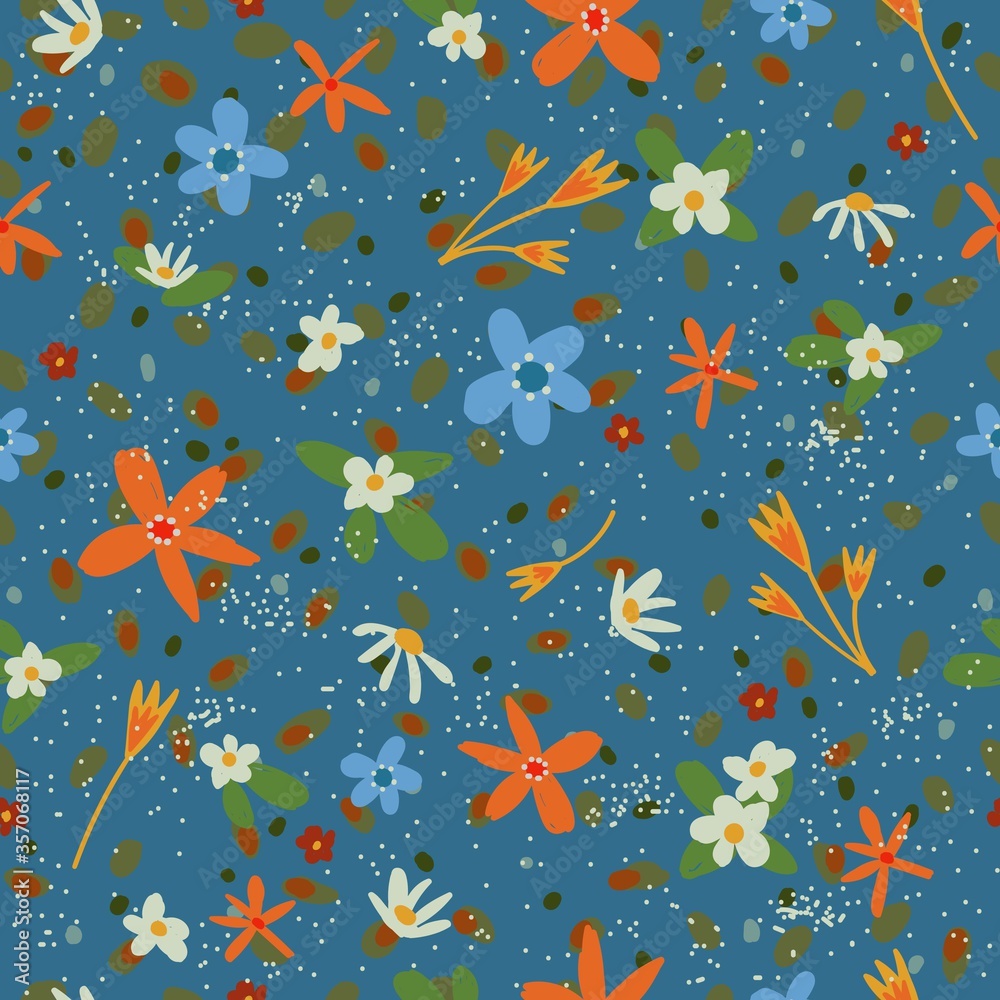 Cute floral patterns with tiny abstract flowers. Seamless vector stock flower texture. Elegant romantic template for fashion prints. Print with small colorful flowers. Blue background. Cute floral patterns with tiny abstract flowers. Seamless vector stock flower texture. Elegant romantic template for fashion prints. Print with small colorful flowers. Blue background.