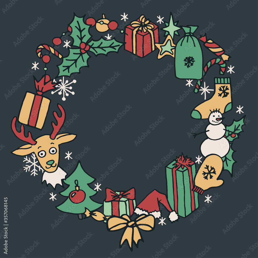 Fototapeta premium Christmas wreath blank frame