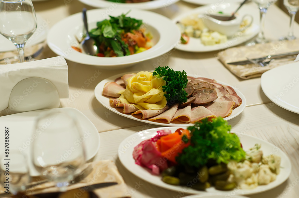 served table with lot of food served table with lot of food