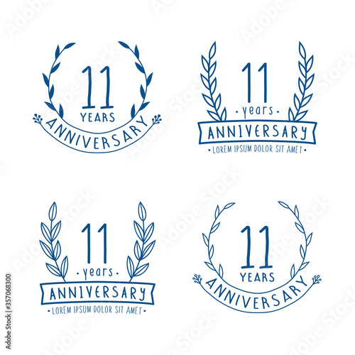 11 years anniversary logo collection. 11th years anniversary celebration hand drawn logotype. Vector and illustration.
