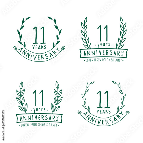 11 years anniversary logo collection. 11th years anniversary celebration hand drawn logotype. Vector and illustration.

