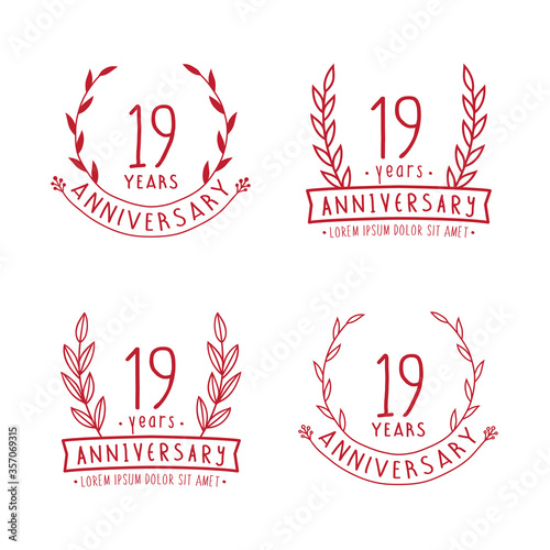 19 years anniversary logo collection. 19th years anniversary celebration hand drawn logotype. Vector and illustration.
