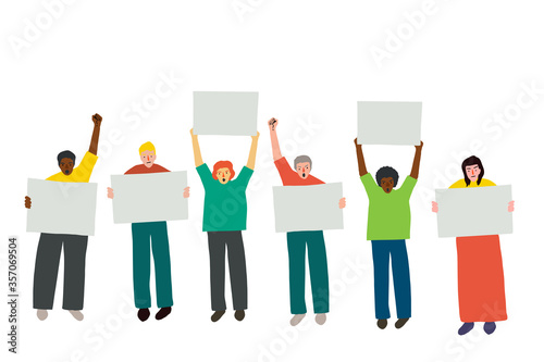 Different races and genders peoples holds a cardboard poster with empty space for your text, concept on the theme of discrimination, police lawlessness of racism and protest, demonstration concept