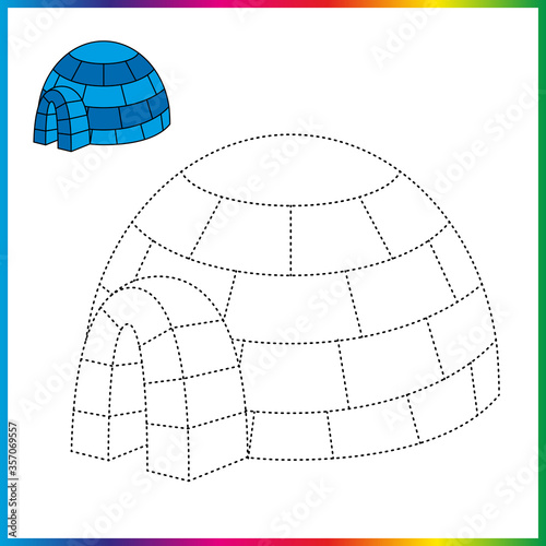  connect the dots and coloring page. Worksheet - game for kids. Restore dashed line - trace game for children. puzzle game