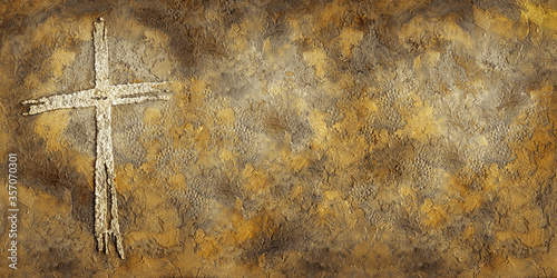 textural cross backdrop in gold, tan and brown photo