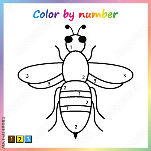 Worksheet for education. painting page, color by numbers.  Game for preschool kids.