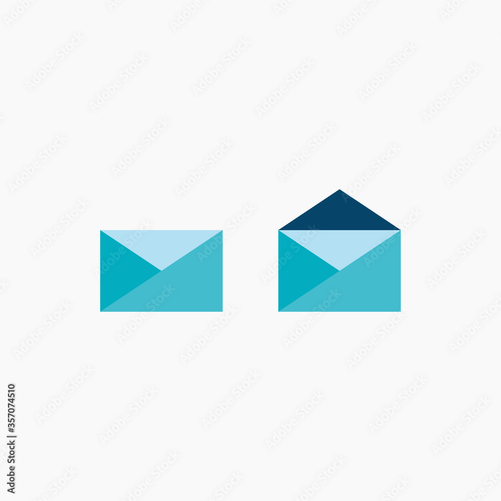 Email icon on blue, bundle symbol flat design Email icon on blue, bundle symbol flat design