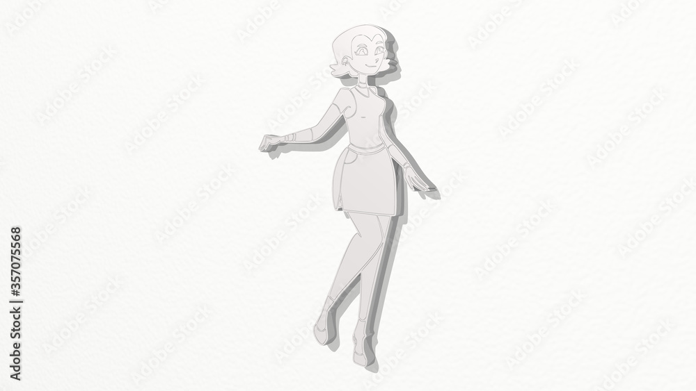made by 3D illustration of a shiny metallic sculpture on a wall with light background made by 3D illustration of a shiny metallic sculpture on a wall with light background
